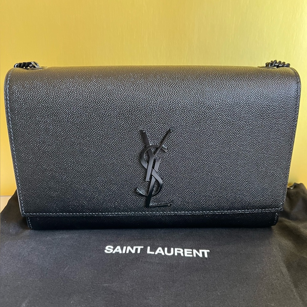 YSL Kate Medium Chain Bag Black-on-Black | Saint Laurent Crossbody | Tags
